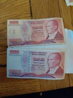 Vintage Banknotes Turkey 20000  Value X2
