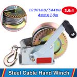 10m Synthetic Cable Manual Hand Winch 1200lbs 2-Gears Van Boat Trailer 4WD Winch