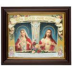 Double Heart Framed Picture Christian Sacred Heart of Jesus & Mother Mary 