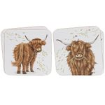 Coasters Set 4 Highland Cow Cork Drink Mats Farmhouse Table Protector Country