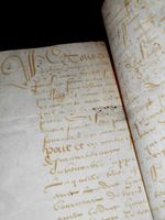 1532 large antique parchment manuscript 16thC document signed 34x59 nice initial