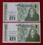 2x £1 Irish 1983 to 1989 Central Bank of Ireland -{ KJG EAK }- banknotes