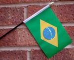 BRAZIL HAND WAVING FLAG Small 6" x 4" with black pole BRAZILIAN South America