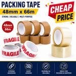 Clear Brown Fragile Parcel Tape Strong Packing Sealing Tape 48mmx66m 1 6 12 36