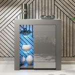 Sideboard TV Unit 75cm Modern Cabinet TV Stand High Gloss Doors With Free LED