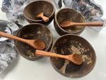 Coconut Bowl Shell Bowls Eco Set of 2 Natural Friendly Plate Soup w/ Spoons NEW