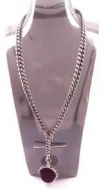 Antique Albert chain double with spinner fob Sterling 925 Silver 16"