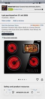 Karinear 60cm Built-In Ceramic Glass Electric Hob 4 Zones Touch Control 6600W