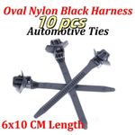 10 pcs Nylon Black Wire Harness  Oval Automotive Vehicle Ties 6 x 10 CM Long