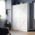 Modern 2 Sliding Door Wardrobe with Matt White 2 Hanging Rails Storage Cupboards