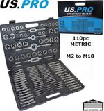 US PRO Tools 110pc Metric Tap And Die Set Kit, 2mm to 18mm, Thread Cutting 2514