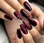 False nails Medium Coffin Glossy Red Tone With Floral And Strip Pattern Nails