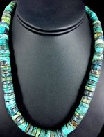 Blue Turquoise Bead 8mm Heishi Navajo Sterling Silver Necklace 20” 1135