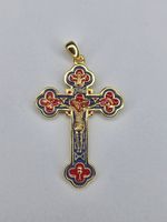 Jesus Crucifix Cross Pendant 925 Sterling Silver 18K Gold Plated Enamel