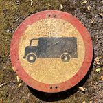 Original British Road Traffic Sign – “Lorries Prohibited” – c.1965–1975