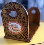 Antique Burr Walnut With Sevres Style Porcelain Plaques Book Rack C1870’s