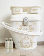 Personalised Shnuggle, ok baby box and tray set Swirl cream