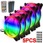 5pcs 120MM RGB LED PC Case Fan Set Kit Hub Controller Remote Control Cooling