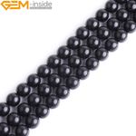 Round Natural Black Russian Shungite Stone Chakra Beads Jewelry Making 15" 8mm
