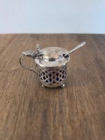 Victorian Sterling Silver Miniature Mustard Pot Blue Glass Liner Birmingham