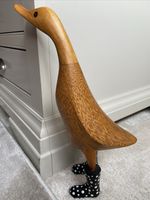 DCUK The Duck Company Wooden Carved Duck In Spotty Wellies 12 Inches Tall VGC