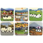 Sheep Drink Coasters Sets of 6 by Thomas Joseph Cork Backed Irish/Scottish