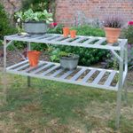 2 Tier Metal Greenhouse Staging Slatted Top Silver Freestanding Shelving 126cm