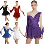 UK Women's Rhinestone Ice Skating Dress Long sleeve Ballet Lyrical Dance Costume