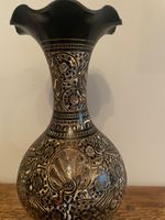 Beautiful Vintage Indian handcrafted  Black & Gold Colour Etched Brass Vase