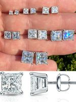 Real MOISSANITE Square Princess Stud Earrings Unisex 925 Silver Passes Tester