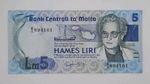 1986 Bank Centrali Ta' Malta - 5 Maltese Lira Banknote P-38 Bill No. B9 894161