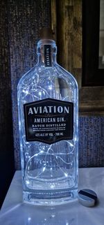 Aviation gin bottle (empty) with LED string lights