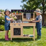 Mud Kitchen for Kids Outdoor Wooden Pretend Play Kitchen with Stoves