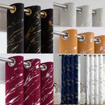 Blackout Curtains Eyelet Gold Black Silver Foil Marble Effect Thermal Curtain