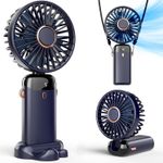 Portable Handheld Fan, LED Display, USB Rechargeable, Phone Holder, Strap,
