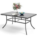 Metal Garden Dining Table Outdoor Patio Table w/ Umbrella Hole for 6 Person