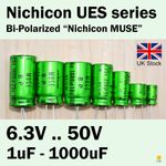 Nichicon UES Bi-Polar  "MUSE” 6.3V-50V 1-1000uF Audio Capacitors ** UK Stock **