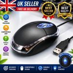 WIRED USB OPTICAL MOUSE FOR PC LAPTOP COMPUTER SCROLL WHEEL LED LIGHT BLACK MICE