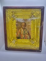 Vintage Wooden Kiot Icon Nicholas Wonderworker Religion Christianity Ukraine