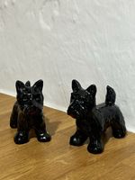 Pair of Vintage Ceramic Scottie Dogs Black Scottish Terriers Ornaments VGC