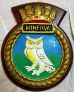 HMS Minerva Ship Crest Plaque – Hand-Painted, Solid Mahogany Mount, 992g