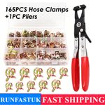 165Pcs Hose Clamp Assortment Kit 6-22mm Spring Band Clips with Plier Fuel Line
