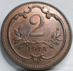 AUSTRIA HUNGARY Empire 2 Heller 1914 UNC Eagle Franz Joseph Bronze Scarce #C16
