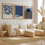 Gallery Wall Art Neutral Navy Blue 3 Set Posters Minimal Modern Abstract Prints
