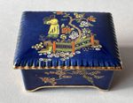 Antique Rectangular Porcelain Trinket Box Blue Ground Gilded Damaged & Restored