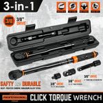 1/4" 1/2" 3/8" Square Drive Torque Wrench 3 in 1 Ratchet 13.6-108.5Nm 10-80Ft-Lb