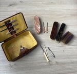 Job Lot of Antique Grooming, Sterling Silver, Bone, Brushes with Leather Case