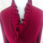 Apart Burgundy V-Neck Long Bell Sleeve Chiffon Polyester Ruffle Blouse 12