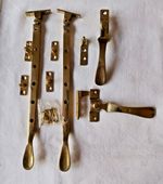SOLID BRASS PAIR OF CASEMENT WINDOW STAYS & FASTENERS 10" NEW