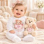 Personalised Baby Gift Set, Teddy Bear and Sleepsuit, Baby Boy Girl, Pink Blue